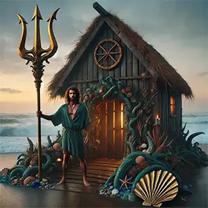 Poseidon Cabin 3 at Camp Half-Blood - Ocean-themed structure with coral and seashells