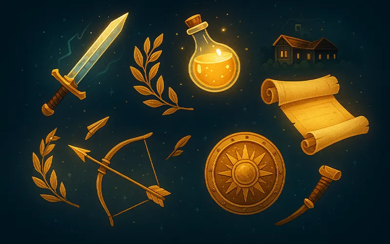 Camp Half-Blood Cabins main elements